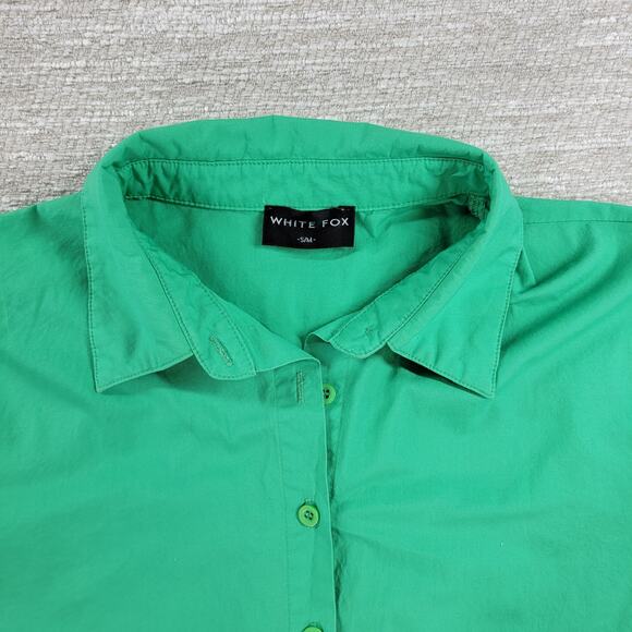 White Fox Short 2 Piece Set Womens S/M Green Button Up Oversized Top Pull On - Picture 16 of 16